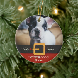 おもしろいChristmas Santa Dog写真と名前カスタム セラミックオーナメント