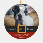おもしろいChristmas Santa Dog写真と名前カスタム セラミックオーナメント (裏面)