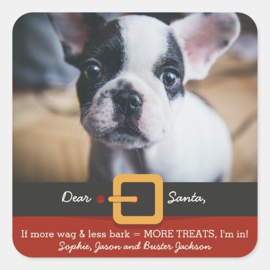 おもしろいChristmas Santa Dog More Wag Less Heart スクエアシール (正面)