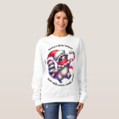 おもしろいChristmas Tee: candy-cape raccoon スウェットシャツ (正面フル)