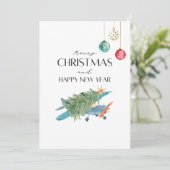 おもしろいChristmas Tree on Airplane & Family Photo カード (スタンド正面)