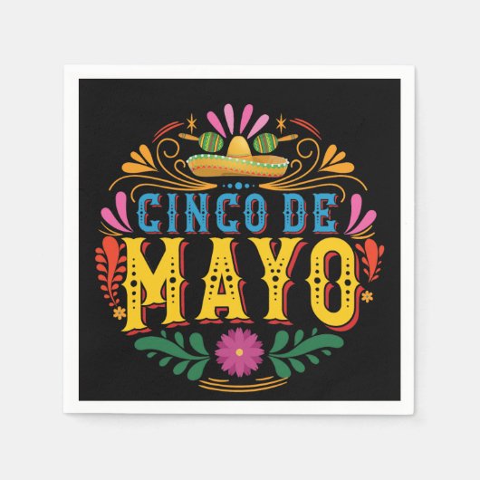 おもしろいCinco de Mayo Mexican Hat,カラフルの花 スタンダードカクテルナプキン (正面)