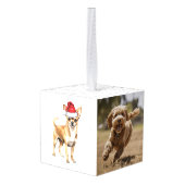 おもしろいCockapoo Santa Dog 2枚の写真クリスマス キューブオーナメント (裏面アングル)