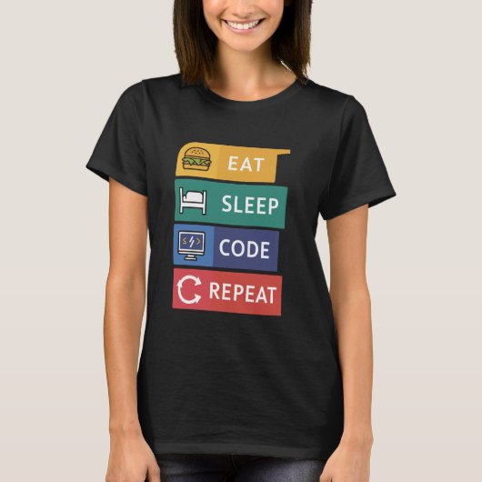 おもしろいCoder Programmer Coding 食べ Sleep Code Repea Tシャツ (正面)