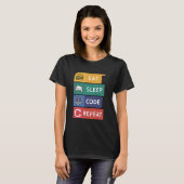 おもしろいCoder Programmer Coding 食べ Sleep Code Repea Tシャツ (正面フル)