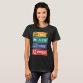 おもしろいCoder Programmer Coding 食べ Sleep Code Repea Tシャツ (正面フル)