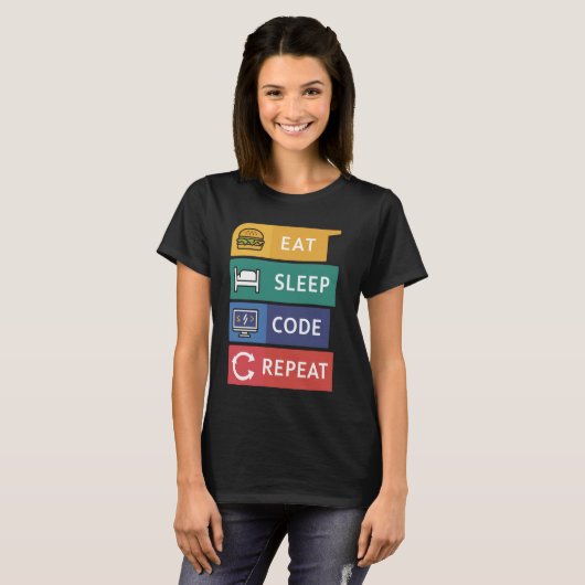 おもしろいCoder Programmer Coding 食べ Sleep Code Repea Tシャツ (正面フル)