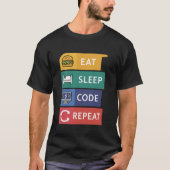 おもしろいCoder Programmer Coding 食べ Sleep Code Repea Tシャツ (正面)