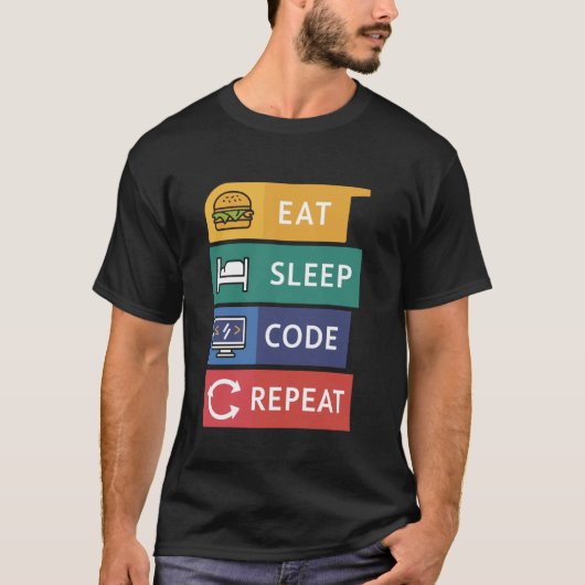 おもしろいCoder Programmer Coding 食べ Sleep Code Repea Tシャツ (正面)