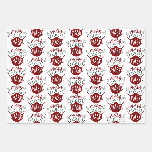 おもしろいCOVID-19キリストメリーマスク顔マスク ラッピングペーパーシート (正面)