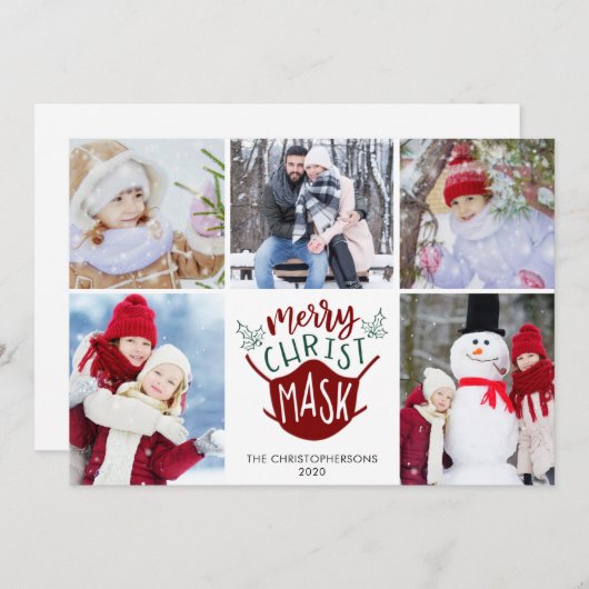 おもしろいCOVID-19 ChristMASKメリー顔マスク5枚 シーズンカード (正面/裏面)