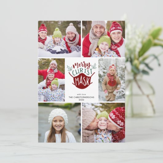 おもしろいCOVID-19 ChristMASKメリー顔マスク6枚 シーズンカード (スタンド正面)