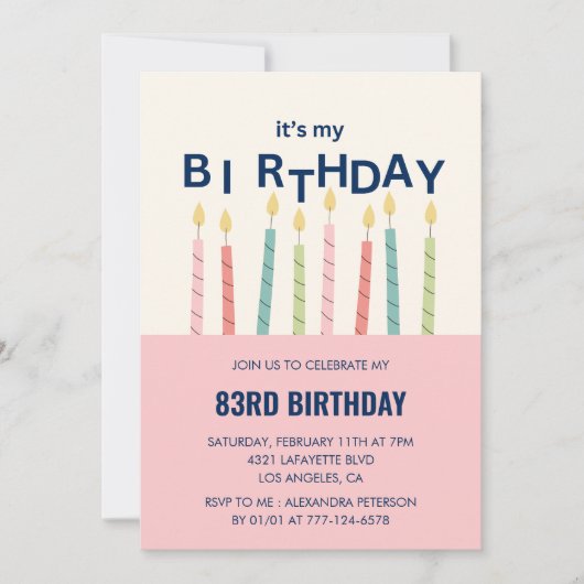 おもしろいCuamus Pink Candle 83th birthday招待状 招待状 (正面)