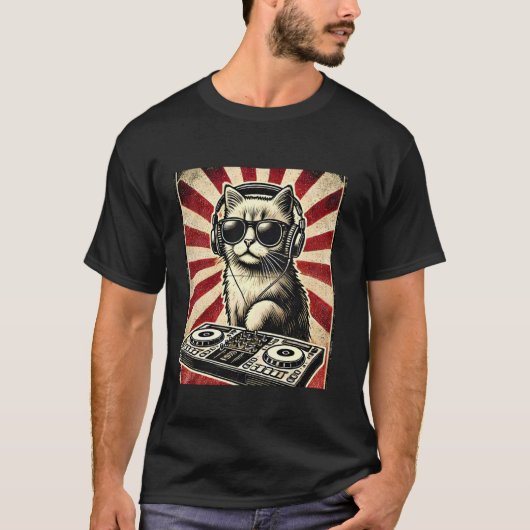 おもしろいDJ Cat Disco Sound Tech Tシャツ (正面)