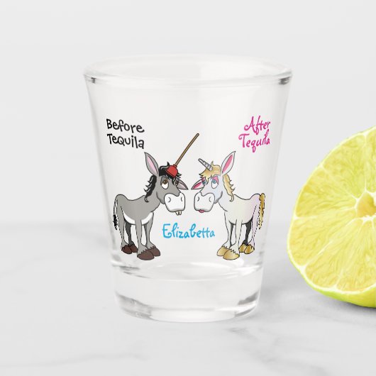 おもしろいDonkey Unicorn前後 ショットグラス (正面)