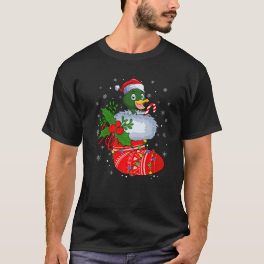 おもしろいDuck Bird In Christmas Socks Santa Duckクリスマス Tシャツ (正面)