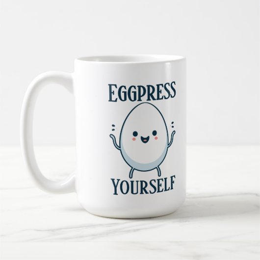「おもしろいEggpress Yourself」名前をカスタムする コーヒーマグカップ (左)