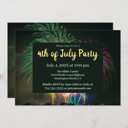おもしろいFireworksパーティの招待状 招待状 (正面/裏面)