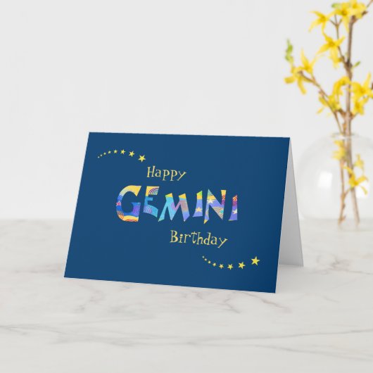 おもしろいGEMINI〔占星術の〕十二宮図署名誕生日応答 カード (黄色い花)