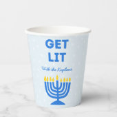 "おもしろいGet Lit"シックな（ユダヤ教）メノラーパーソナライズされたハヌカー 紙コップ (正面)