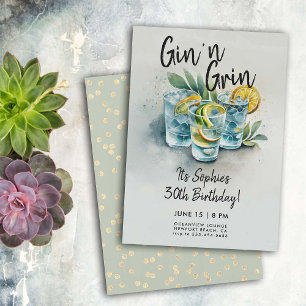 おもしろいGin n Grin Drinksパーティー30歳モダンの誕生日 招待状