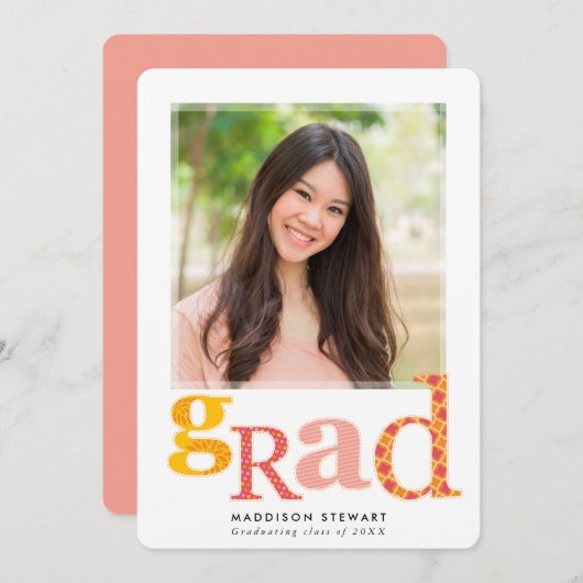 おもしろいGRADシック写真モダンタイポグラフィピンクイエロー 招待状 (正面/裏面)