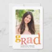 おもしろいGRADシック写真モダンタイポグラフィピンクイエロー 招待状 (正面)