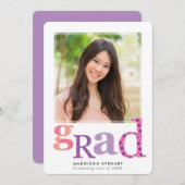 おもしろいGRADシック写真モダンタイポグラフィピンクパープル 招待状 (正面/裏面)