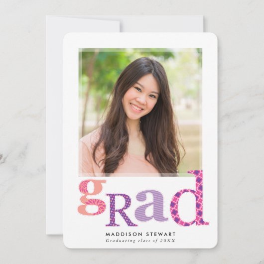 おもしろいGRADシック写真モダンタイポグラフィピンクパープル 招待状 (正面)