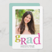 おもしろいGRADシック写真モダンタイポグラフィピンクミント 招待状 (正面/裏面)