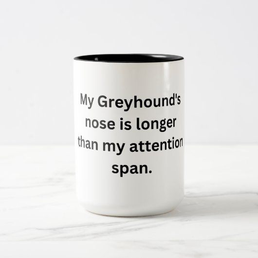 おもしろいGreyhound Mug – 長い鼻、短い注意 ツートーンマグカップ (中央)