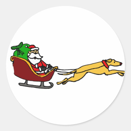 おもしろいGreyhound Pulting Christmas Sleigh ラウンドシール (正面)