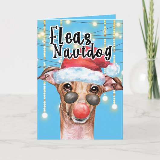おもしろいGreyhound Santa dog Christmas fleas navidog カード (正面)
