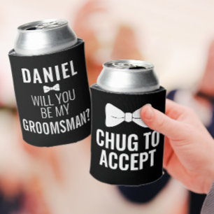 おもしろいGroomsman結婚 Bro Proposal Black Beer 缶クーラー