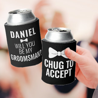 おもしろいGroomsman結婚 Bro Proposal Black Beer 缶クーラー