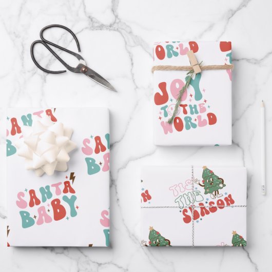 おもしろいGroovy 1970sクリスマス ラッピングペーパーシート (正面)