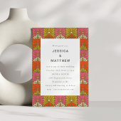 おもしろいGroovy 70sヴィンテージピンクイエローフローラ結婚 招待状