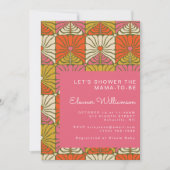 おもしろいGroovy 70sヴィンテージピンクフローラブライダルシャワー 招待状 (正面)