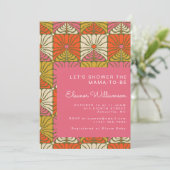 おもしろいGroovy 70sヴィンテージピンクフローラブライダルシャワー 招待状 (スタンド正面)