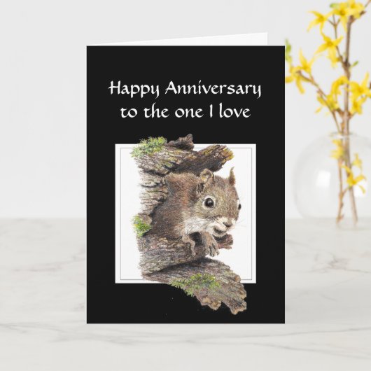 おもしろいHappy Anniversary, One I love Squirrel カード (黄色い花)