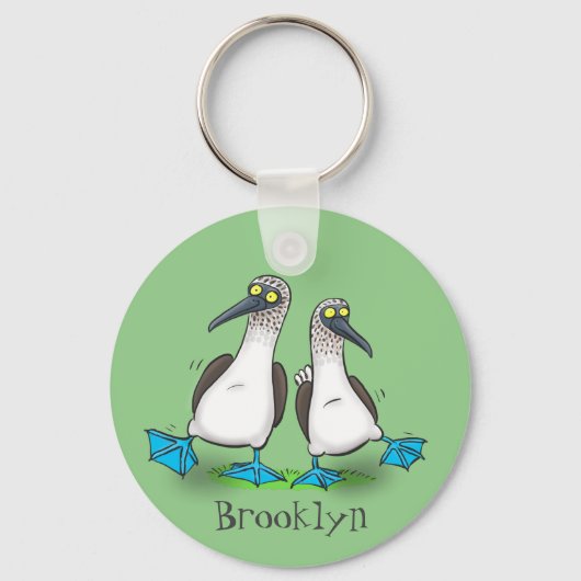 おもしろいhappy blue footed boobies踊り漫画 キーホルダー (正面)