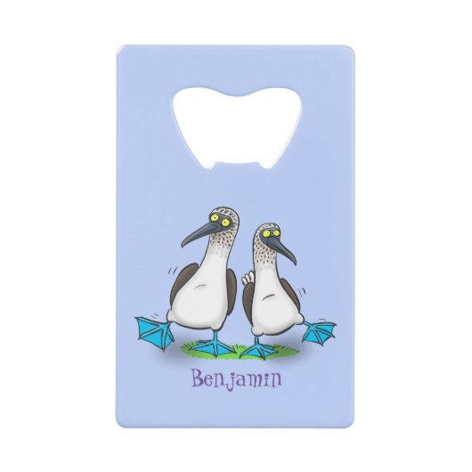 おもしろいhappy blue footed boobies踊り漫画 クレジットカード栓抜き (正面)