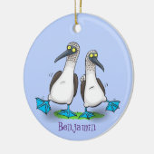 おもしろいhappy blue footed boobies踊り漫画 セラミックオーナメント (左)