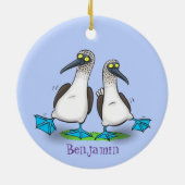 おもしろいhappy blue footed boobies踊り漫画 セラミックオーナメント (裏面)