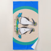 おもしろいhappy blue footed boobies踊り漫画 ビーチタオル (正面)