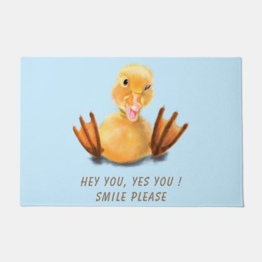 おもしろいHappy DuckスマイルとDoormat -カスタム文字 ドアマット (正面)