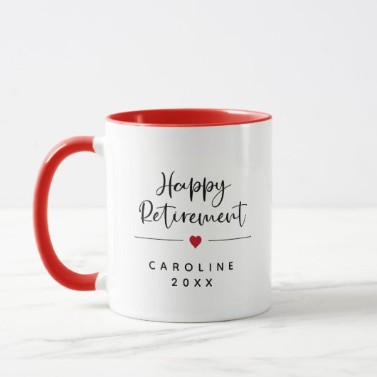 おもしろいHappy Retirement赤いハート マグカップ (左)
