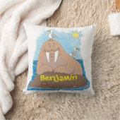 おもしろいhappy walrus cartoonイラストレーション クッション (ブランケット)