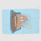 おもしろいhappy walrus cartoonイラストレーション ゴルフタオル (横)