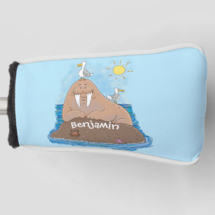 おもしろいhappy walrus cartoonイラストレーション ゴルフヘッドカバー